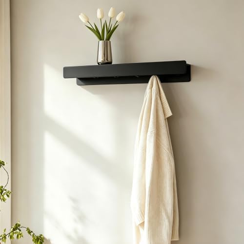 Coat Rack Wall Mount, 2-in-1 Wall Floating Shelf with 8 Hidden Coat Hooks by Unknown