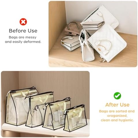 12 Packs Dust Bags for Handbags, Clear Handbag Storage, Purse Storage Organizer for Closet, Purse Cover Hanging Closet Organizer with Zipper and Handles - Image 5