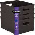Superio Ribbed Collection - Decorative Plastic Basket Open Home Storage Bins Organizer, Large Brown (4 Pack) Container Boxes for Organizing Closet Storage Bins for Shelves 15 Liter/16 Quart by Superio
