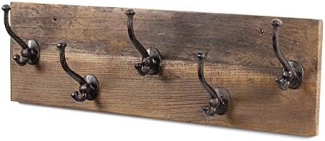 Rustic State Takki Wall Mount Mudroom Entryway Organizer Farmhouse Wood Coat Rack with 5 Cast Iron Double Hooks Walnut 30 Inches Long - Image 2