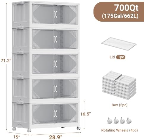 BROVIEW V60 700QT Plastic Stackable Storage Bins with Lid, 5Pack White - Image 2