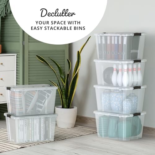 Lifetime Appliance Parts 6 PACK 34 Qt. Plastic Storage Bin Tote Organizing Container with Ultra Durable Lid & Secure Latching Buckles Stackable Extra Strength Clear w/Black Handle - Image 5
