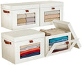 4-Pack Collapsible Stackable Storage Bins with Lids, Beige by CBJILWOF