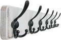Dseap Coat Rack Wall Mounted - 24" Long 6 Tri Hooks, Heavy Duty Wooden Wall Coat Hanger Coat Hook for Clothes Hat Jacket Clothing, White and Black by Dseap
