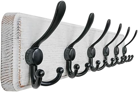 Dseap Coat Rack Wall Mounted - 24" Long 6 Tri Hooks, Heavy Duty Wooden Wall Coat Hanger Coat Hook for Clothes Hat Jacket Clothing, White and Black by Dseap