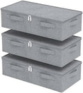 Underbed Fabric Storage Box with Lids,23.6x11.8x5.9in,Grey,3 Pack by Unknown