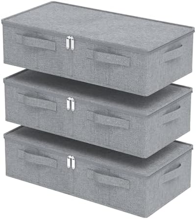 Underbed Fabric Storage Box with Lids,23.6x11.8x5.9in,Grey,3 Pack by Unknown