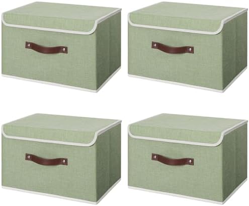 ANMINY Fabric Storage Box Bins with Lids, Green, 13"x9"x7.9", 4 Pack by ANMINY