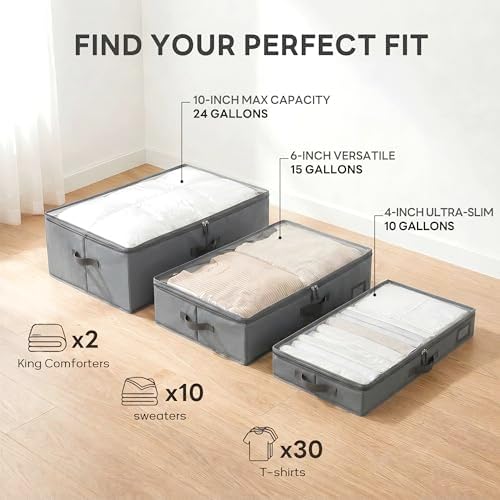 10" High Capacity Under Bed Storage Bins (2-Pack, Charcoal Grey), Deep 600D Heavy Duty Oxford Fabric Organizer Containers with Matching Vegan Leather Handles for Comforters, Pillows & Blankets - Image 6