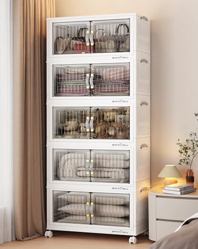 BROVIEW 300Qt Stackable Storage Bins with Lid for Home Dorm, 5Pack White by BROVIEW-EnjoytheArtofLife