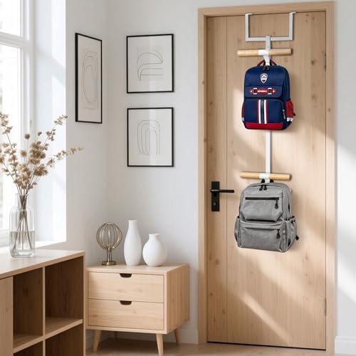 Over The Door Backpack Hanger, 2-Tier Metal Backpack Holder Rack - Image 3