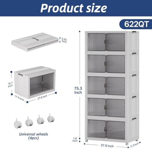 SAILUN Stackable Storage Bins with Lid, 622QT 5 Pack Gray - Image 2