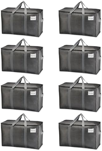 VENO 8 Pack Heavy Duty Moving Bags, Extra Large Storage Bags with Reinforced Handles & Strong Zippers, Foldable & Reusable Moving Box Alternative for Clothes & Dorm Storage by Veno