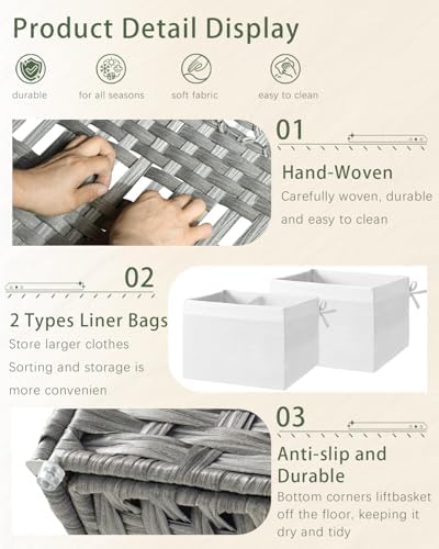 SETVSON Storage Basket with Lid Wicker Baskets for Storage, 160L Gray - Image 3