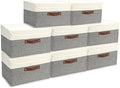 SAMORADREA 8 Pack Storage Bins Foldable Storage Boxes Fabric Storage Box with Lid & Handle Large Washable Organizer Bulk for Office, Home, Books, Clothes, Bedroom, Closet, (15INx10INx10IN White/Grey) by storage