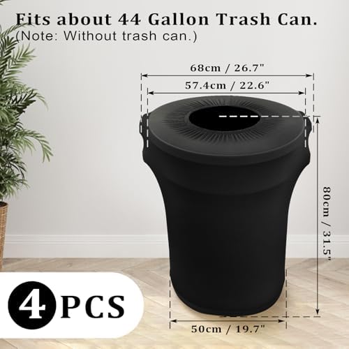 BSTKEY 44 Gallon Stretch Spandex Trash Can Cover, 4 Pack Outdoor Fitted Waste Container Cover Round Garbage Can Covers for Wedding Party Commercial Fundraiser Decor, Without Trash Can (Black) - Image 2