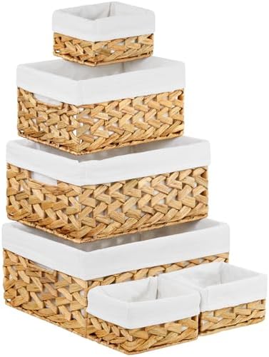 Vagusicc Wicker Storage Basket, 6 Pack Baskets for Organizing, Water Hyacinth Storage Basket, Rectangular Wicker Baskets for Storage Shelves, Cube Storage Bins For Closet/Clothes/Dresser by Vagusicc