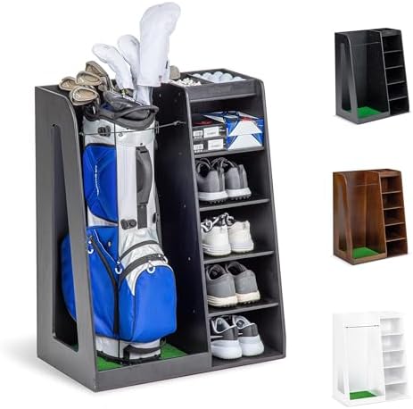 GoSports Premium Wooden Golf Bag Organizer and Storage Rack - Black, White or Brown Finish by Unknown
