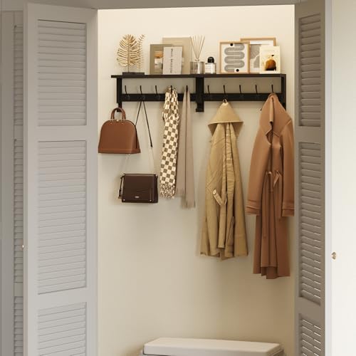 AMBIRD Coat Rack Wall Mount with Shelf, 17.1 Inches Coat Hooks Wall Mounted, Hat Wall Hooks for Hanging in Entryway, Living Room, Bathroom, Bedroom (Black) - Image 6