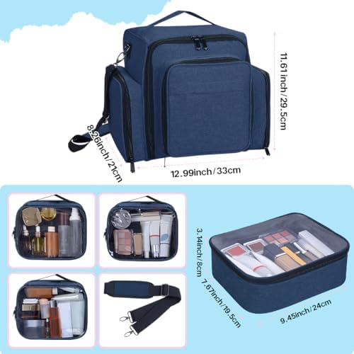 Large Makeup Bag Organizer with 3 Inner Removable Pouches,Blue - Image 2