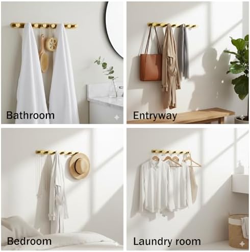 2-Pack Gold Wall Mounted Coat Rack with 8 Hooks, 304 Stainless Steel - Image 5