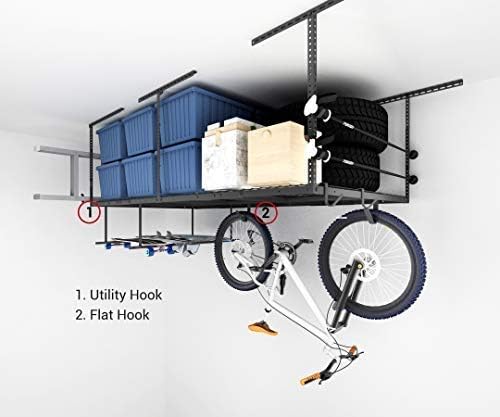 FLEXIMOUNTS 4x8 Overhead Garage Storage Rack with Hooks, 2 Pack, Black - Image 4