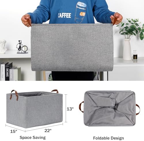 DULLEMELO Large Grey Storage Baskets 70L Oversized Dog Toy Bin Basket, Collapsible 22" X 15" X 13" Extra Large Fabric Baskets for Storage Clothes, Toys, Blankets Organizers (Grey) - Image 2