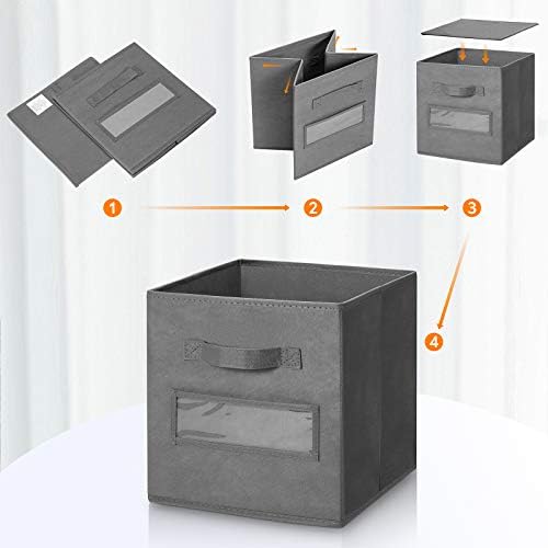 11 Inch Storage Cube,Storage bin (Set of 10) Foldable Fabric Cube Storage Bins with 10 Labels Window Cards & a Pen,Baskets Containers for Shelves,Closet Organizers Box for Home & Office,Gray - Image 4