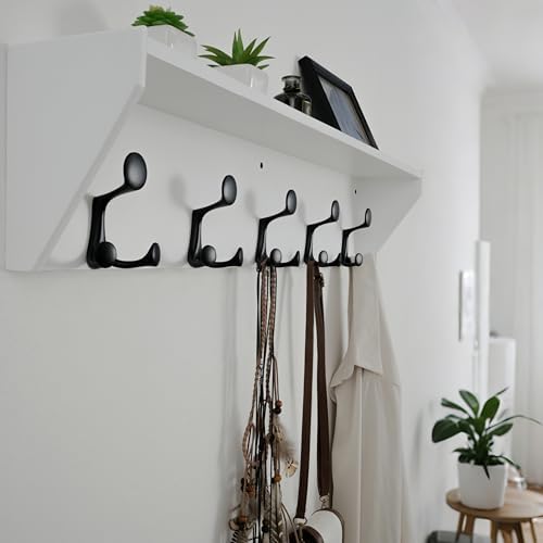 WEBI Wall Shelf with Hooks Underneath,35" Long Wall Mounted Coat Rack with Shelf,Entryway Coat Rack with 5 Triple Hooks for Hanging Coats,Jacket,Hallway,Bedroom,Mudroom,White - Image 3