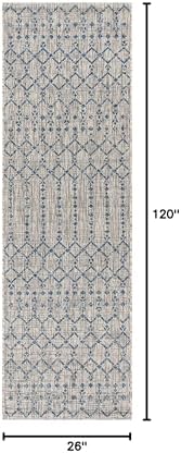 Eyely Moroccan Woven Runner Rug 2X10 Light Gray/Navy, Indoor Outdoor Rug - Image 2