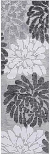 Luul Home Floral Indoor Outdoor Runner Rugs 2x7 Entryway Rug, Kitchen, Hallway Rug Washable Stain Resistant Outside Carpet Gray 2 x 7 - Image 2