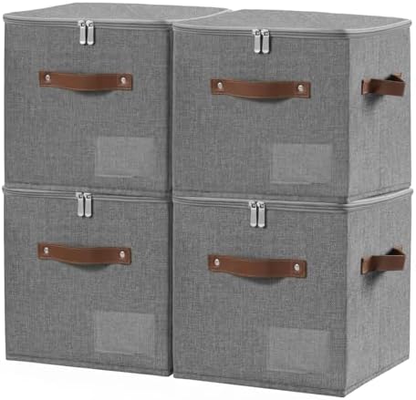ANMINY 11 Inch Fabric Storage Cubes Bins with Zipper Lid, Gray, 4PCS by ANMINY