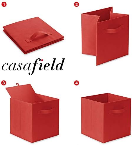 Casafield Set of 12 Collapsible Fabric Cube Storage Bins, Red - 11" Foldable Cloth Baskets for Shelves, Cubby Organizers & More - Image 6