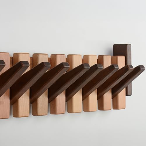 Beech Piano Key Coat Rack with 10 Flip Hooks - Image 7