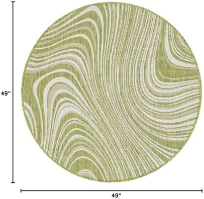 Unique Loom Outdoor Modern Collection Area Rug - Pool (4' 1" Round, Green/ Ivory) - Image 2