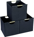 HOONEX Collapsible Storage Bins, 12x12x12in Storage Cubes Linen Fabric, 3 Pack, Storage Baskets with Wooden Carry Handles and Sturdy Heavy Cardboard, for Home, Office, Car, Nursery, Dark Grey by HOONEX