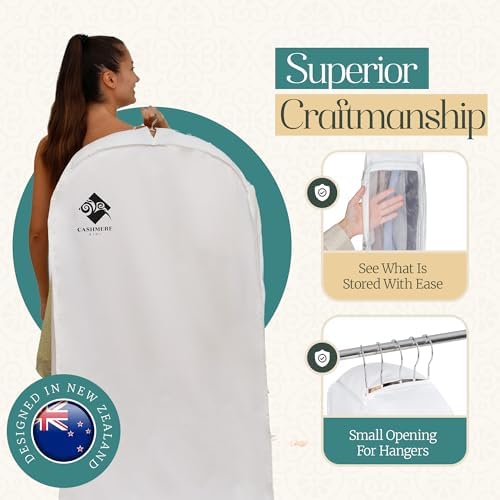 Premium 60” Cotton Garment Bag For Hanging Clothes And Storage | Wide 6” Gusset & 4 Cedar Blocks For Fresh Smell And Clothes Protection | Best For Fur Coats, Long Dresses, Gowns, Tuxedos and more - Image 6