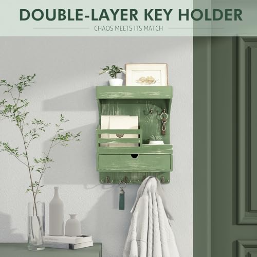 Rebee Vision Key Holder Wall Mount with 6 Key Hooks for Entryway, Green - Image 3