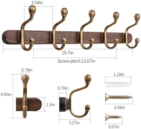 Coat Rack Wall Mount, 13.7 Vintage Coat Hooks on Wood - Image 4