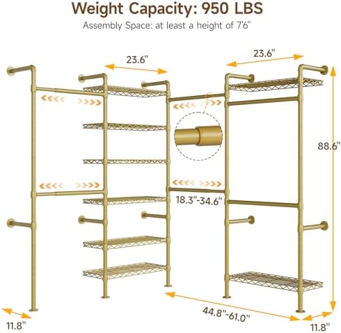 ONBRILL L4 Wall Mounted Heavy Duty Corner Industrial Pipe Clothing Rack - Image 3