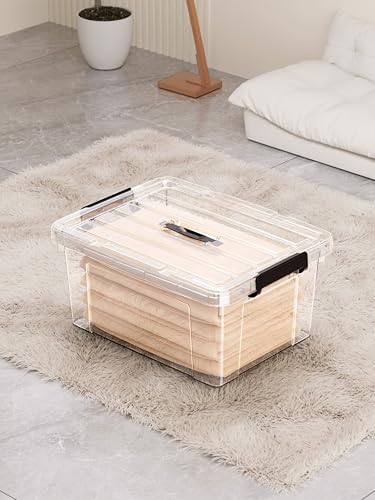 Cetomo 40Qt*4 Lidded Storage Bins, Stackable Plastic Bin with Handle, Storage Container with Secure Latching Buckles, Transparent, 40 Quart, Set of 6 - Image 3