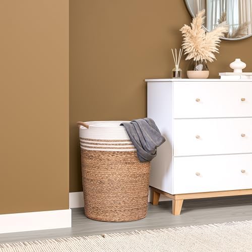 Seville Classics Premium Natural Handwoven Portable Laundry Bin Basket with Carrying Handles, Household Storage for Clothes, Linens, Sheets, Hamper with Liner, White - Image 4