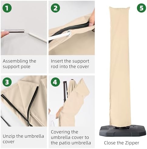 Cantilever Patio Umbrella Cover Outdoor Umbrella Covers, Beige - Image 6