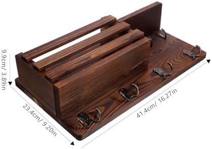 ARTIBETTER Key Holder Entryway Wood Floating Shelf Umbrella Hook Wooden Mail Rack Organizer Wall Coat Hooks Farmhouse Hanging Mail Organizer Wall Key Rack Living Room Multifunction Decorate - Image 3