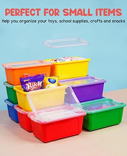 GAMENOTE 6 Quart Stackable Plastic Storage Bins with Lids,12 Pack, Colorful - Image 6