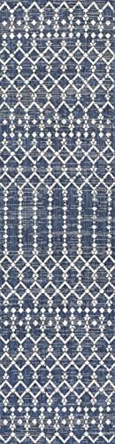 Eyely Moroccan Textured Weave Runner Rug 2X8 Navy/Beige, Indoor Outdoor Rug - Image 3