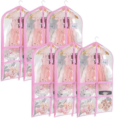 Univivi 40 Inch Dance Costume Garment Bags for Dancers, Clear Pink, 6 Pack by Univivi