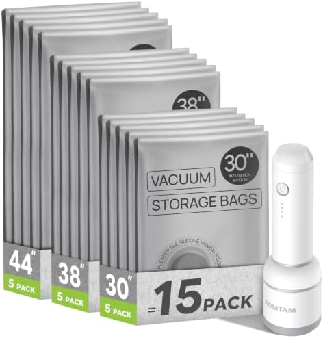 Vacuum Storage Bags with Rechargeable Pump for Travel, 15 Combo Set by EOMTAM