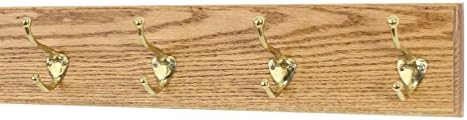 PegandRail Oak Wall Mounted Coat Rack with Solid Brass Hooks 4.5" Ultra Wide (Golden Oak, 20" x 4.5" with 4 Hooks) by PEG+AND+RAIL
