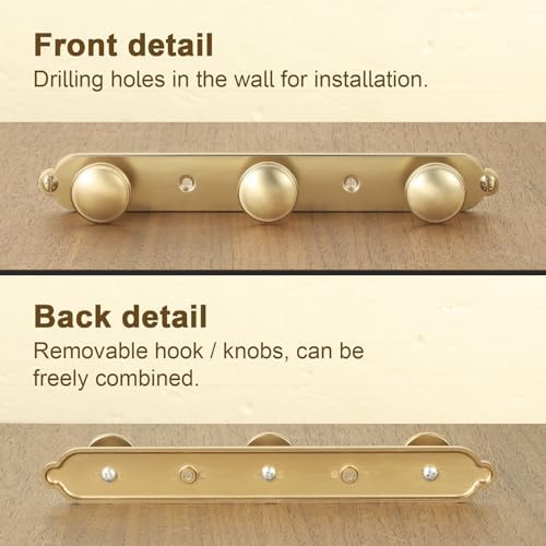 Goo-Ki 1 Pack Champagne Bronze Coat Rack Wall Mount Heavy Duty, Towel Rack Zinc Alloy Coat Hooks Wall Mounted for Bag Hat Clothes Scarf - Image 3